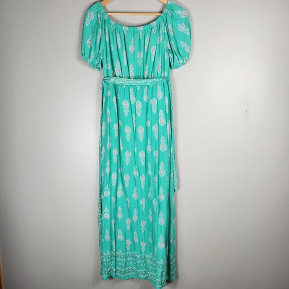 NWOT Lapogee Patterned Teal Long Maxi Dress - Picture 1 of 8